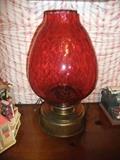 Cranberry Glass & Brass Lamp