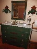 Painted Hitchcock Dresser, Decorative Mirror