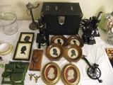 1930's Microscope, Siloutte Art, Silver Match cases, etc.
