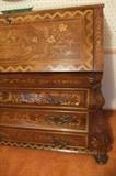 Dutch Veneer Slant Front, 3 Drawer Bureau, 19th century, very Detailed Inlaid to show Urn & flowers, and Paw Feet