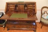Open Dutch Veneer Slant Front, 3 Drawer Bureau, 19th century, very Detailed Inlaid to show Urn & flowers