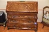Dutch Veneer Slant Front, 3 Drawer Bureau, 19th century, very Detailed Inlaid to show Urn & flowers