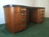 Mid Century Modern/Deco STOW & DAVIS Curved Executive Desk with Brass Pulls