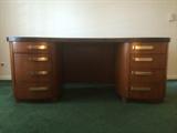 Mid Century Modern/Deco STOW & DAVIS Curved Executive Desk with Brass Pulls