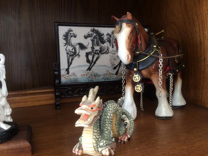 Clydesdale horse figurine, dragon