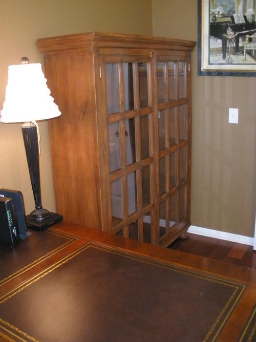 Rustic Oak Bookshelf Cabinet with individual glass panels in 2-doors
