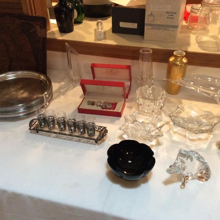 Serving Pieces; silverplate and crystal