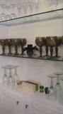 LOTS OF GLASSWARE AND WINE GOBLETS