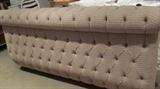 KING SIZE Fabric button tufted headboard and footboard in a very soft color tattersall pattern.