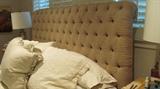 BUTTON TUFTED HEADBOARD, LOTS of linen bedding too!