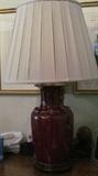 One of two chinese urn lamps, very rich color and nicely tailored shades to finish.