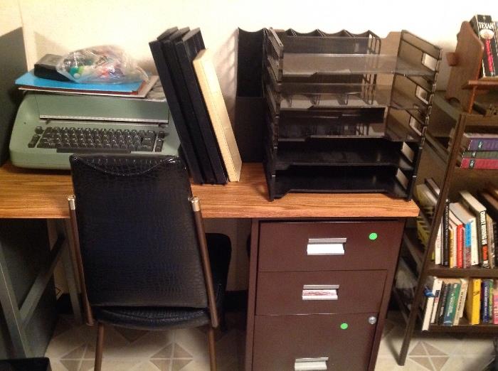 Retro typewriter, office stuff, file cabinet