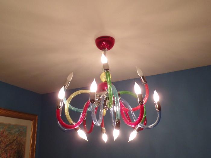 custom made Murano Chandelier. blues, greens, yellows and reds