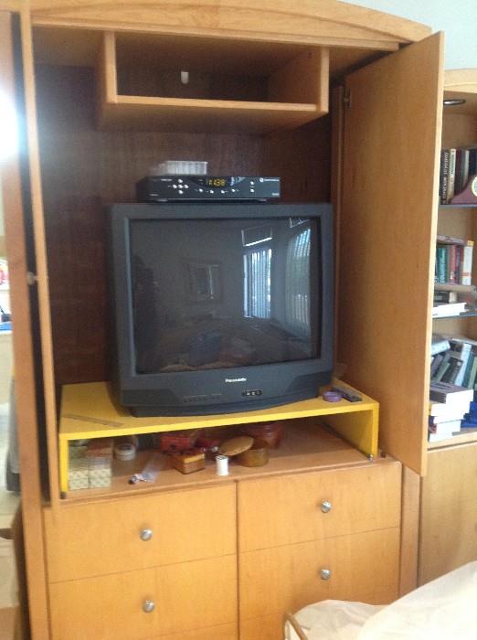 TV cabinet with drawers. Think "Repurpose". Matching book case with cabinets.