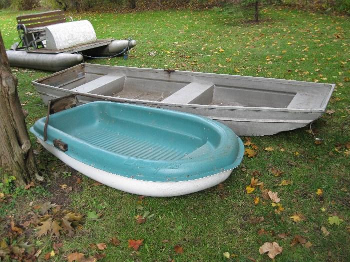 Boat collection. dinghy, Sears aluminum, and aluminum paddle boat.