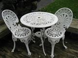 white patio set, iron