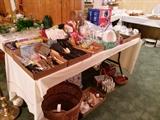 kitchen utensils, cookie cutters, baskets, pot holders