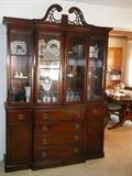 Drexel mahogany hutch measures 61" x 16" x 89" (7' 5") tall.