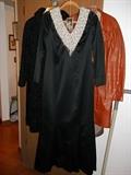Vintage couture DuPuis for Jack Bryan black satin gown with fishtail hem and stunning beaded neckline (sz 16).