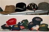 Men's hats including suede by Henschel Hats (top left) plus collection of 18 trucker hats.