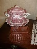 Mason's Ironstone (England) Vista-Pink large tureen with lid, ladle and underplate