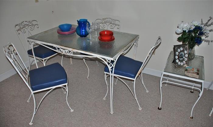 Vintage Glass/Iron Table and Chairs