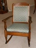 Antique Oak Upholstered Rocking Chair.