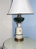 Irish China lamp with Green Glass and Clover Leaf.