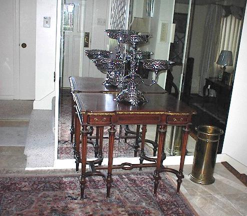 Beautiful ornate desk with silver epergne by Meridan & Britannia Co.