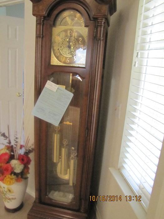 Outstanding Seth Thomas Grandfather Clock- Burl Wood and Multiple Chimes