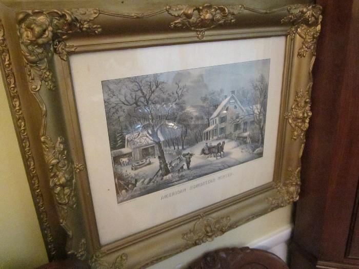 Gilt framed Currier & Ives print. ( Old original)