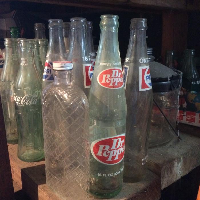 Vintage Coca-Cola, Pepsi and Dr. Pepper bottles