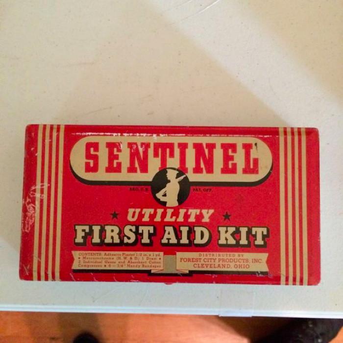 Vintage Sentinel first aid metal tin