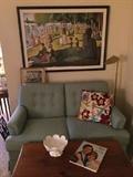            Loveseat, framed art, coffee table;