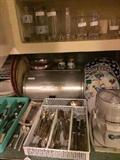              Vintage bread box; set of silverware;