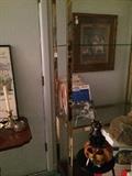             Brass & glass étagère; Smith County & Tyler memorabilia;