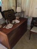              Dresser; evening purses; painted tray;