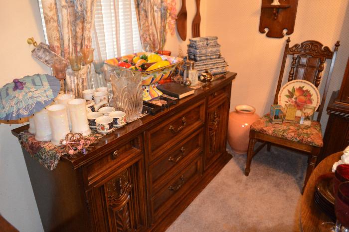 Buffet Side Board Dining Room Table Set glass fruit