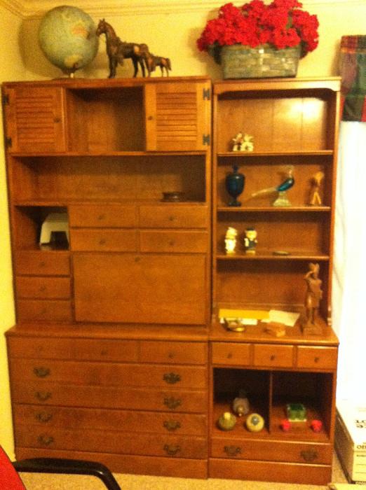 Vintage maple Ethan Allen Wall Unit with fold out desk top