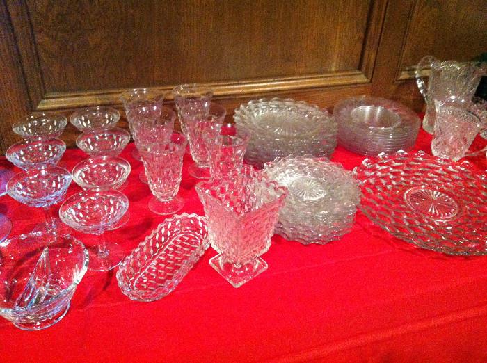 Fostoria Glass American Pattern, Plates, Goblets, Vase, along with Fostoria Century Divided bowl and Jamestown Plates