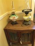 Two of many available lamps and antique side table