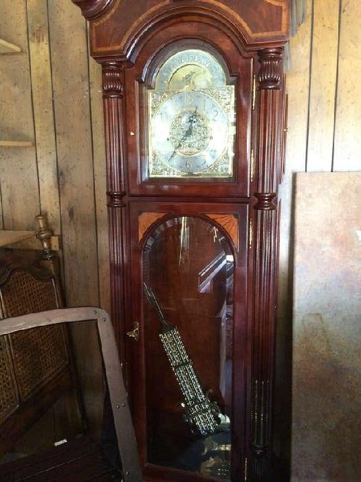  King headboard; Howard Miller grandfather clock