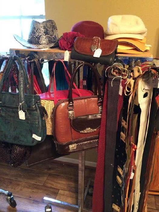           Large selection of purses, belts, and hats