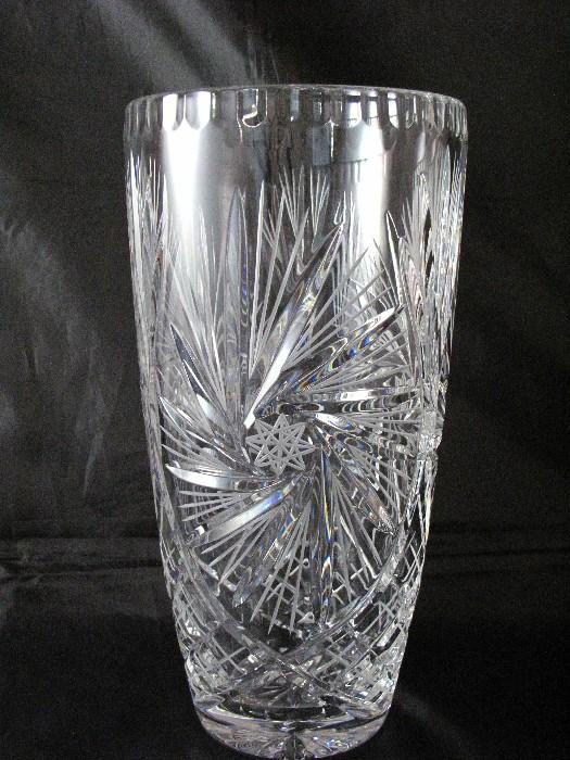 Bohemian hand cut crystal vase (12" Tall x 6" Diameter)