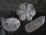 Imperial Glass Nappy Early American "Nucut"; Early American Brilliant Cut Crystal Bon Bon Dish; American Brilliant Cut Crystal Canoe (8 1/4" Long)