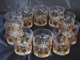 Beautiful hand cut crystal with lower base amber cut to clear on-the-rocks tumblers (10 ea)