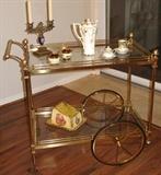 Exquisite Brass Teacart with inset glass and solid Brass Pineapple finial with Gallery Railing