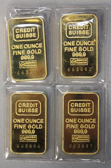 Credit Suisse 1-Ounce .999 Gold Bars (7 in total)