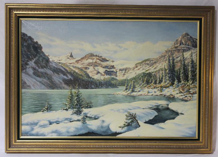 "Bow Lake Canada" Winter Landscape Signed H. Gruber