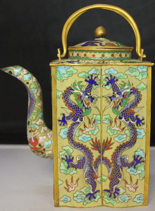 Antique Chinese Bronze Cloisonne Teapot